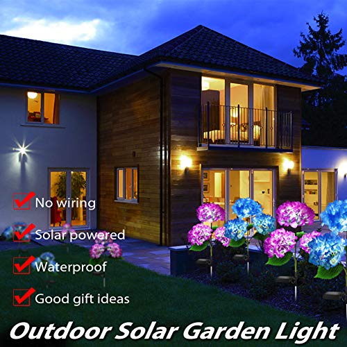 TYNLED Solar Lights Outdoor Decorative - 2 Pack Hydrangea Solar Garden Stake Lights Waterproof and Realistic LED Flowers Powered Outdoor In-Ground Lights for Garden Lawn Patio Backyard (Blue)