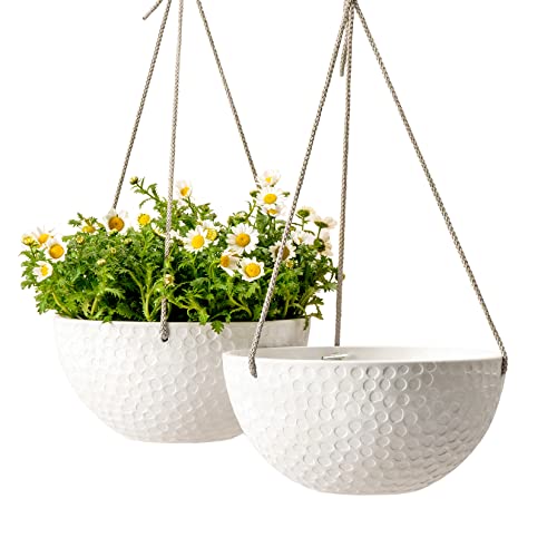 LA JOLIE MUSE 10 Inch Hanging Planters for Indoor Plants, Outdoor Garden Planter Pots, White, Honeycomb, Set of 2