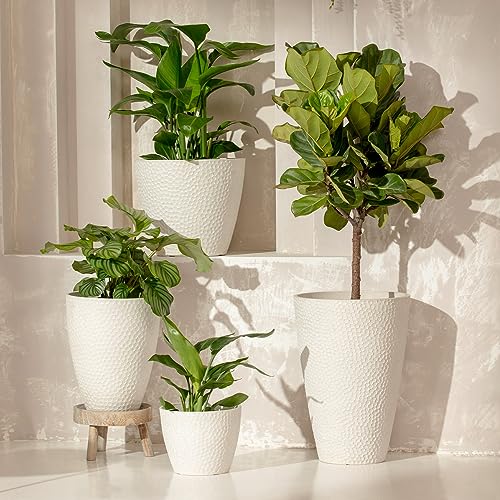 LA JOLIE MUSE 10 Inch Hanging Planters for Indoor Plants, Outdoor Garden Planter Pots, White, Honeycomb, Set of 2