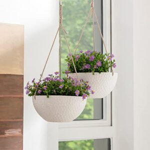 LA JOLIE MUSE 10 Inch Hanging Planters for Indoor Plants, Outdoor Garden Planter Pots, White, Honeycomb, Set of 2