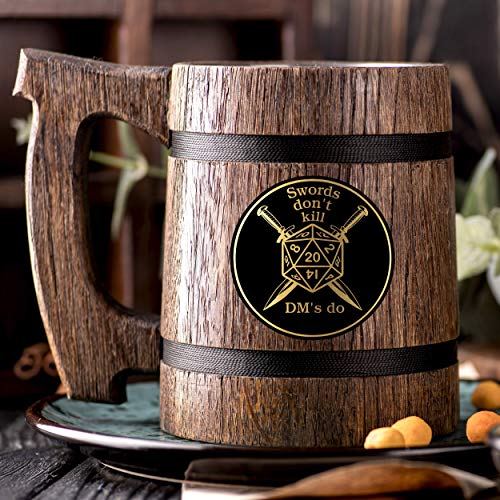 Swords don't kill DM's do Beer Mug. D20 Wooden Beer Mug. Dungeon and Dragons Mug. Dungeon Master Personalized Mug. D&D Gift. DnD Beer Stein. Gift for Men. Gamer Gift. Beer Tankard. Gift for Him K250