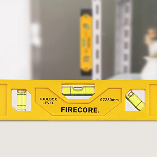 Firecore Magnetic Torpedo Level, 9-Inch Shockproof Toolbox Level with 3 Bubble Spirit Level 45 90 180 Degree