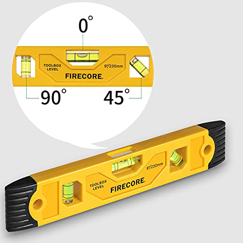 Firecore Magnetic Torpedo Level, 9-Inch Shockproof Toolbox Level with 3 Bubble Spirit Level 45 90 180 Degree