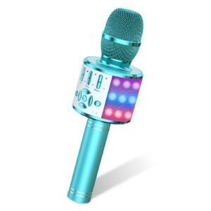amazmic kids karaoke microphone machine toys for girls bluetooth microphone portable karaoke machine with led light, birthday gift for girls boys 3-12 year old adults birthday party, home ktv(blue)