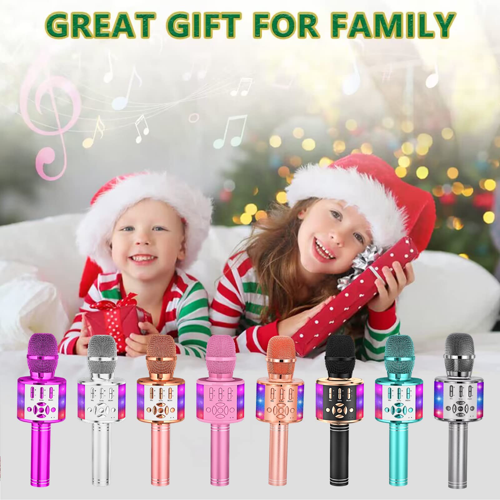 Amazmic Kids Karaoke Microphone Machine Toys for Girls Bluetooth Microphone Portable Karaoke Machine with LED Light, Birthday Gift for Girls Boys 3-12 Year Old Adults Birthday Party, Home KTV(Blue)