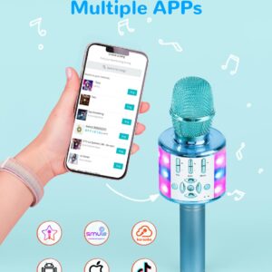 Amazmic Kids Karaoke Microphone Machine Toys for Girls Bluetooth Microphone Portable Karaoke Machine with LED Light, Birthday Gift for Girls Boys 3-12 Year Old Adults Birthday Party, Home KTV(Blue)