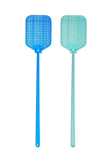 AYA Fly SWATTER 2 Pack Flexible Strong Manual SWAT Set with Long Handle Summer Colors Multi Pack (Blue Green)