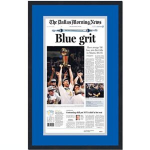 framed the dallas morning news mavericks blue grit 2011 nba finals champions 17x27 basketball newspaper cover photo professionally matted