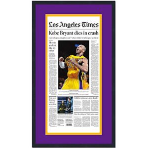 framed los angeles la times kobe bryant tribute obituary 1/27/2020 17x27 basketball newspaper cover photo professionally matted