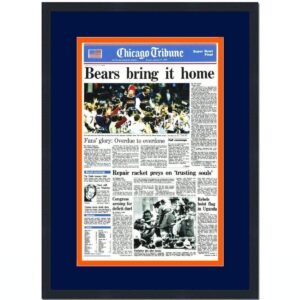 framed chicago tribune bears super bowl xx 20 champions 17x27 football newspaper cover photo professionally matted