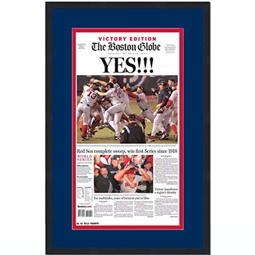 Framed Boston Globe Yes Red Sox 2004 World Series Champions 17x27 Baseball Newspaper Cover Photo Professionally Matted