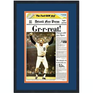 framed detroit free press grrreat tigers 1984 world series champions 17x27 baseball newspaper cover photo professionally matted
