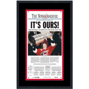 framed the news & observer carolina hurricanes 2006 stanley cup champions 17x27 hockey newspaper cover photo professionally matted