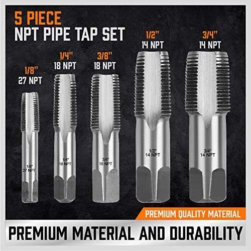 HORUSDY 5-Piece NPT Pipe Tap Set, Sizes Includes 1/8", 1/4", 3/8", 1/2" and 3/4"