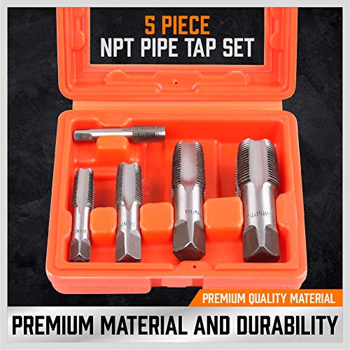 HORUSDY 5-Piece NPT Pipe Tap Set, Sizes Includes 1/8", 1/4", 3/8", 1/2" and 3/4"