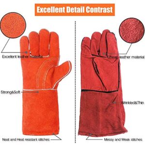 QeeLink Leather Welding Work Jacket with Gloves Flame-Resistant Heavy Duty Split Cowhide Leather Welder Jackets with Gloves for Men & Women, Large