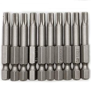 10pcs 2"/50mm t27 torx head screwdriver bit set, 1/4 inch hex shank with quick release slot,s2 steel magnetic security tamper proof star 6 point screw driver kit tools(tt27)