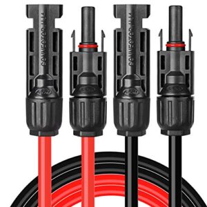 solar panel extension cable,10awg(6mm²) solar extension cable wire with 1 pair 15 feet black + 15 feet red weatherproof tinned copper extension cable wire adapter kit