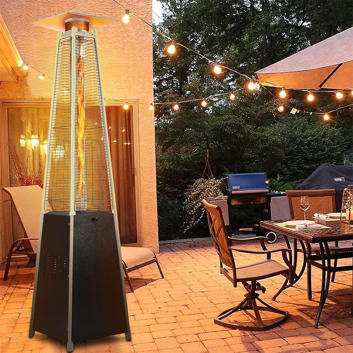 Incbruce Outdoor Heater Standing Patio Heater, 41000 BTU Stainless Steel Propane Patio Heater, Portable Propane Heater with Wheels for Patio and Garden (Matte Gold)