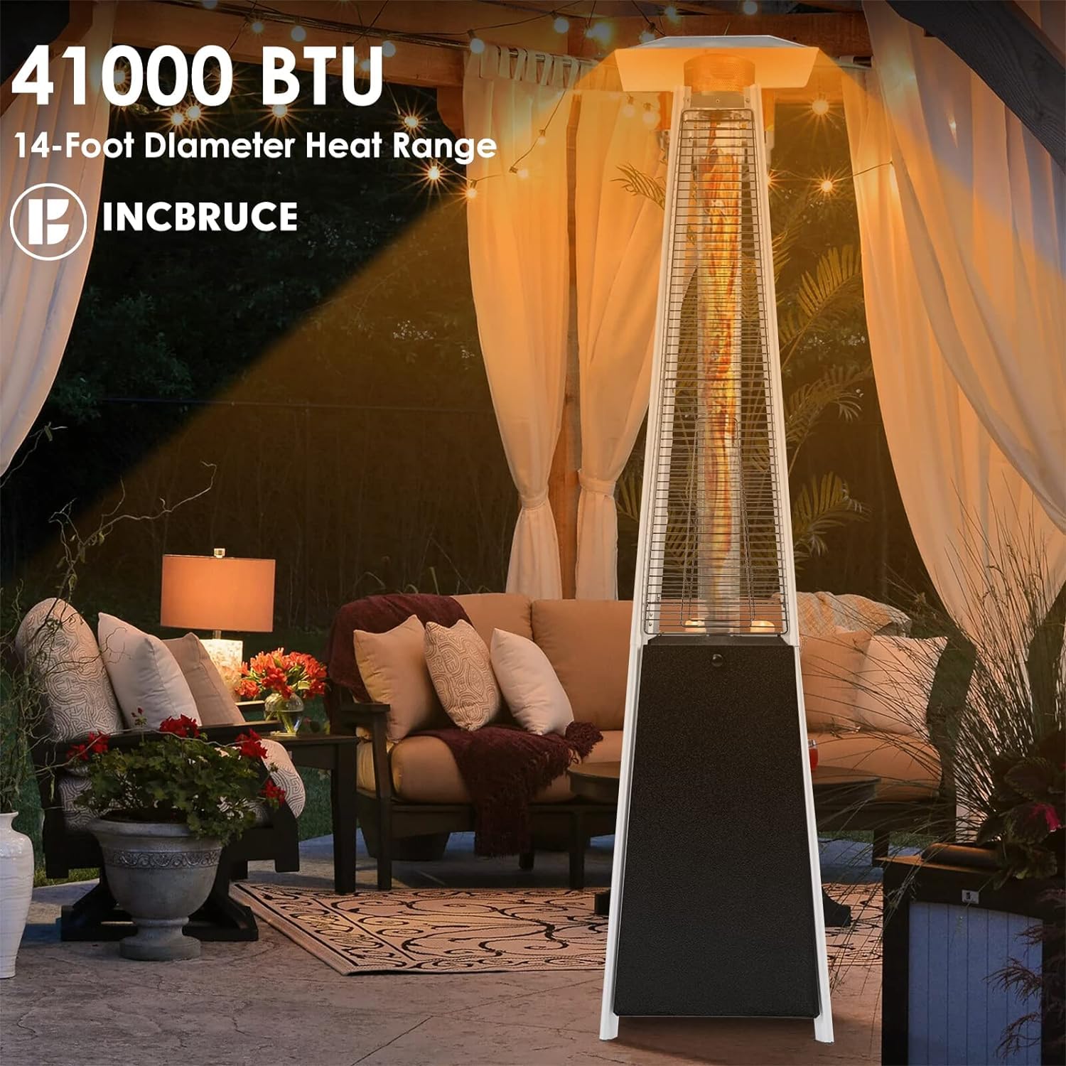 Incbruce Outdoor Heater Standing Patio Heater, 41000 BTU Stainless Steel Propane Patio Heater, Portable Propane Heater with Wheels for Patio and Garden (Matte Gold)