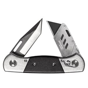 folding utility knife/box cutter heavy duty stainless steel & 5 antirust sk5 blades + nylon pouch