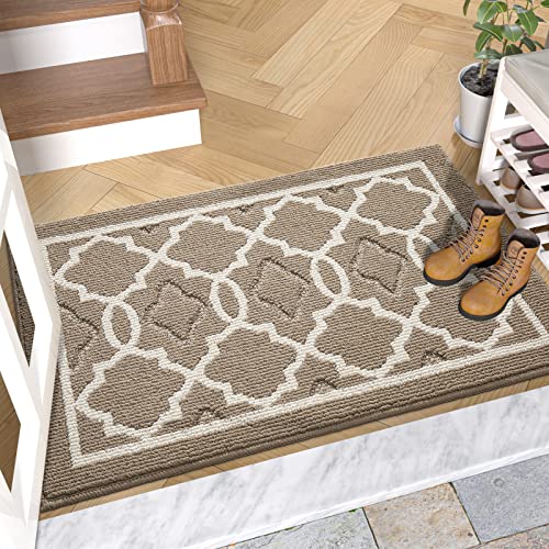 DEXI Indoor Door Mat, 36"x24" Non-Slip Low-Profile Entrance Rug, Absorbent Machine Washable Front Doormats for Back Door, High Traffic Areas, Sandrift Brown