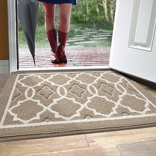 DEXI Indoor Door Mat, 36"x24" Non-Slip Low-Profile Entrance Rug, Absorbent Machine Washable Front Doormats for Back Door, High Traffic Areas, Sandrift Brown