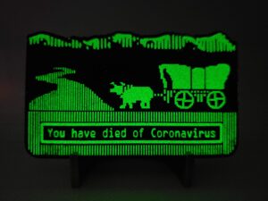 glowing challenge coin - you have died of corona - like oregon trail you have died of dysentery