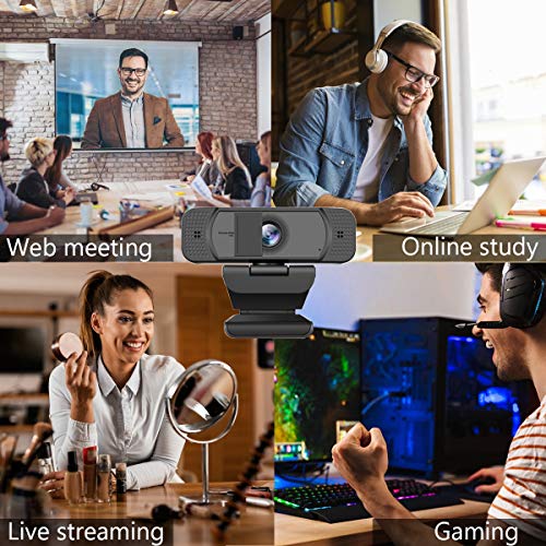 JETAKu Webcam HD 1080p-Streaming Webcam with Privacy Cover for Desktop Computer PC,100° Wide-Angle View with Stereo Microphone, USB Webcam Plug and Play,Low-Light Correction