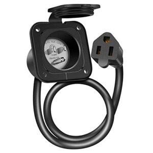 welluck 15 amp 125v ac power inlet port plug with integrated 18" extension cord, nema 5-15 rv flanged inlet with waterproof & back cover, 2 pole 3-wire shore power plug for boat
