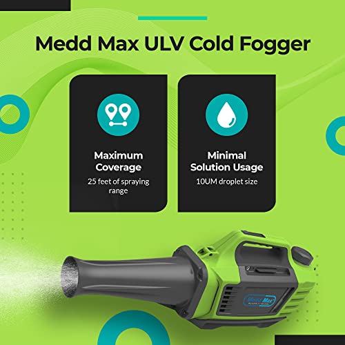 Medd Max ULV Cold Fogger for Applying Disinfectants, Sprays 25 ft. – 10 UM Droplet, 2L Tank, Rechargeable Lithium Battery, Disinfecting Machine