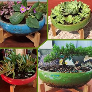 ARTKETTY Succulent Planters - Ceramic Succulent Pots with Drainage, 10 Inch Large Shallow Bonsai Pot with Stand Decorative Garden Cactus Flower Planter Container Bowl for Desk or Windowsill