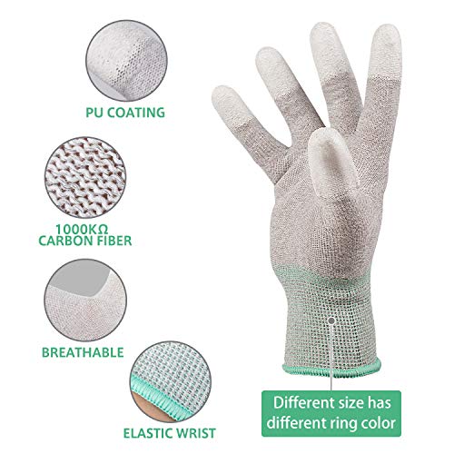 JM-FUHAND ESD Anti static gloves for PC building,carbon fiber PU coated finger anti-static gloves, to protect the safety of computer installation and repair(Medium 2 Pairs)