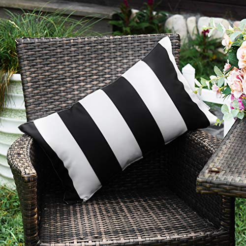 Western Home Pack of 2 Decorative Outdoor Solid Waterproof Striped Throw Pillow Covers Polyester Linen Garden Farmhouse Cushion Cases for Patio Tent Balcony Couch Sofa 12x20 inch Black