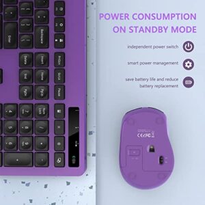 Wireless Keyboard and Mouse Combo - Keyboard with Phone Holder, VIVEFOX 2.4GHz Silent USB Wireless Keyboard Mouse Combo, Full-Size Keyboard and Mouse for Computer, Desktop and Laptop (Purple)