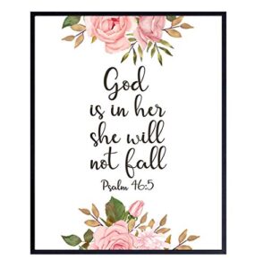 god is within her she will not fall - psalm 46 - positive quotes inspirational christian wall decor - motivational bible verse wall art - scripture decor - uplifting gift for religious women, girls
