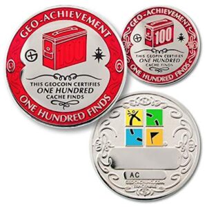 Coins For Anything, Inc 100 Finds Geo-Achievement Set Challenge Coin & Pin - Trackable Geocaching Coin