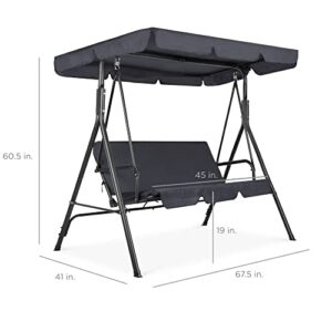 Best Choice Products 2-Person Outdoor Patio Swing Chair, Hanging Glider Porch Bench for Garden, Poolside, Backyard w/Convertible Canopy, Adjustable Shade, Removable Cushions - Gray