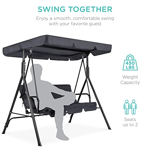 Best Choice Products 2-Person Outdoor Patio Swing Chair, Hanging Glider Porch Bench for Garden, Poolside, Backyard w/Convertible Canopy, Adjustable Shade, Removable Cushions - Gray