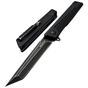 vortek ball bearing pivot system folding pocket knife, everyday carry, 8cr13mov tanto blade