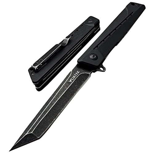 VORTEK Ball Bearing Pivot System Folding Pocket Knife, Everyday Carry, 8Cr13MOV Tanto Blade