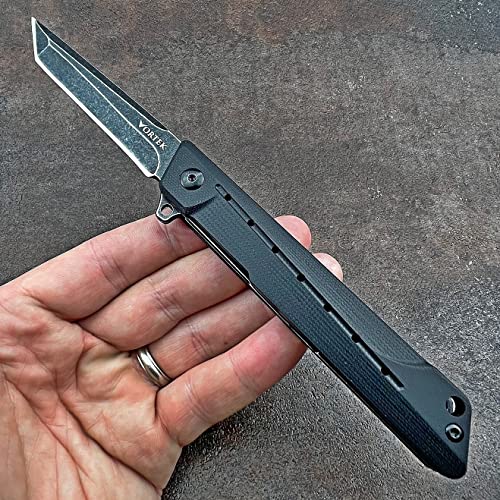 VORTEK Ball Bearing Pivot System Folding Pocket Knife, Everyday Carry, 8Cr13MOV Tanto Blade