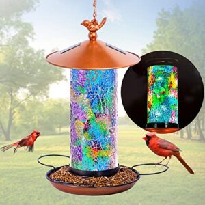 xdw-gifts 2023 newest solar wild bird feeder hanging for garden yard outside, waterproof lantern design, solar bird feeder as gift ideas for bird lovers