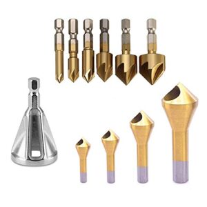 external chamfer tool stainless steel remove burr tools, 6pcs countersink drill bit, 4 piece deburring metal wood drill bit set, 90 degree center punch tool sets for wood quick change bit