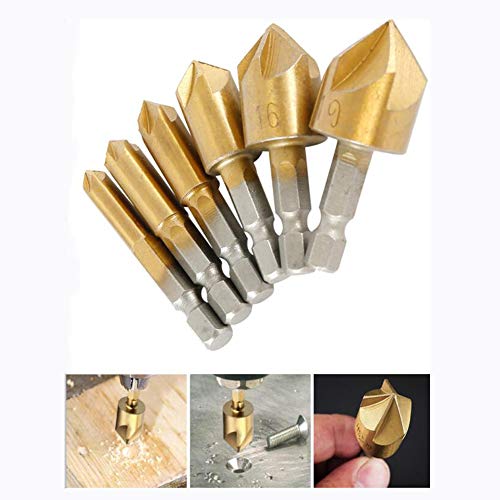 External Chamfer Tool Stainless Steel Remove Burr Tools, 6pcs Countersink Drill Bit, 4 Piece Deburring Metal Wood Drill Bit Set, 90 Degree Center Punch Tool Sets for Wood Quick Change Bit