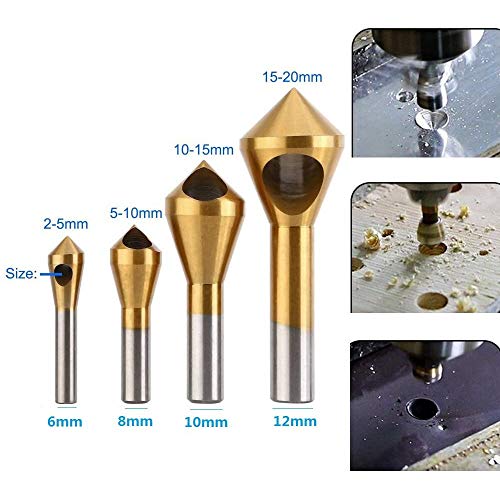 External Chamfer Tool Stainless Steel Remove Burr Tools, 6pcs Countersink Drill Bit, 4 Piece Deburring Metal Wood Drill Bit Set, 90 Degree Center Punch Tool Sets for Wood Quick Change Bit