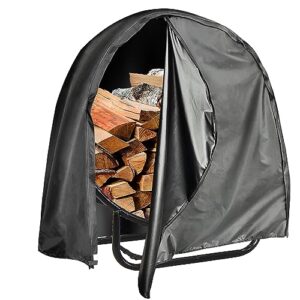 ic iclover firewood log hoop cover, 40 inch outdoor 600d heavy duty waterproof and weather resistant round log rack cover, with full length zipper, wood ring storage holder cover