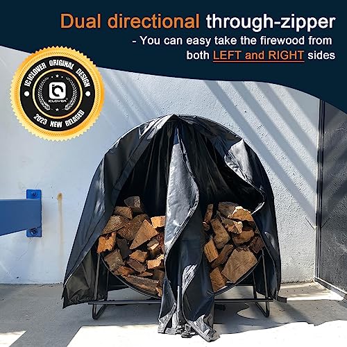 IC ICLOVER Firewood Log Hoop Cover, 40 Inch Outdoor 600D Heavy Duty Waterproof and Weather Resistant Round Log Rack Cover, with Full Length Zipper, Wood Ring Storage Holder Cover