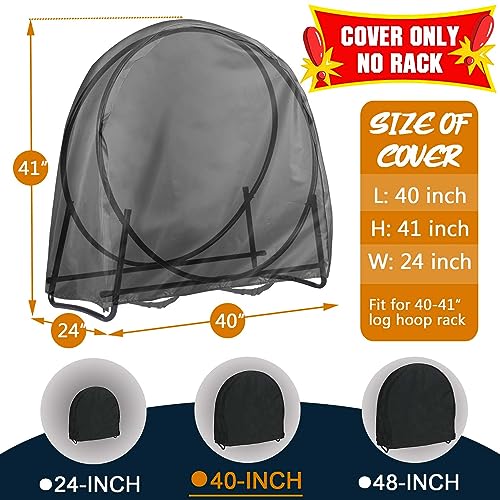 IC ICLOVER Firewood Log Hoop Cover, 40 Inch Outdoor 600D Heavy Duty Waterproof and Weather Resistant Round Log Rack Cover, with Full Length Zipper, Wood Ring Storage Holder Cover