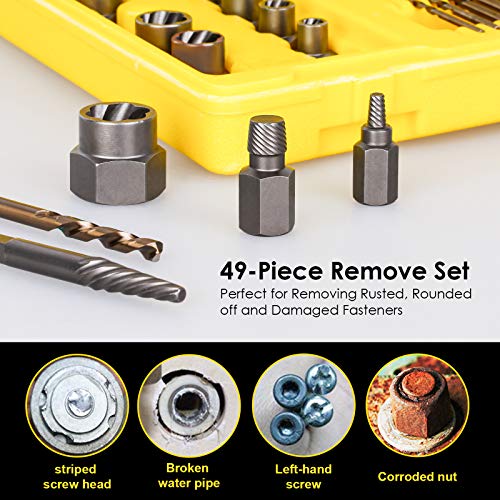 Topec 49pcs Screw Extractor/Drill Bit Set, Professional Remove Set for Removing Broken Studs, Bolts, Socket Screws and Fittings